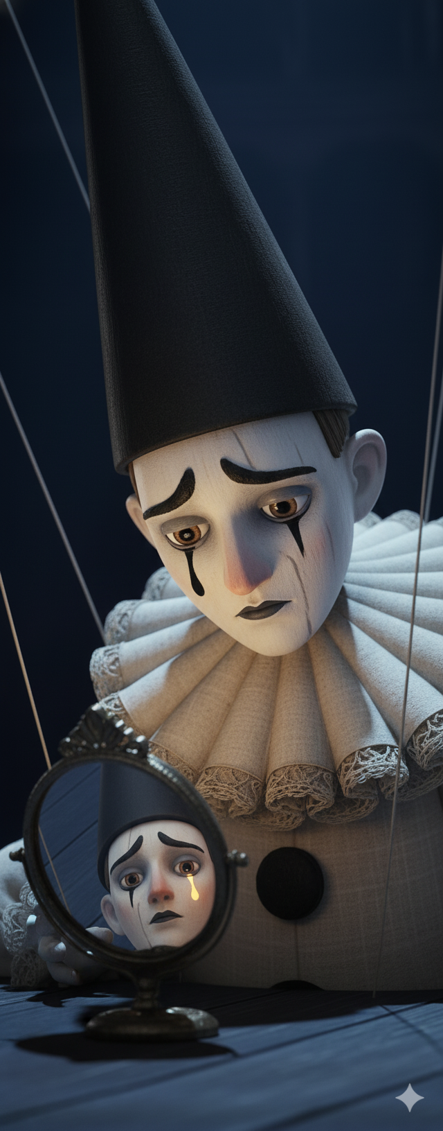 El Espejo de Madera — Pierrot mirando su lágrima